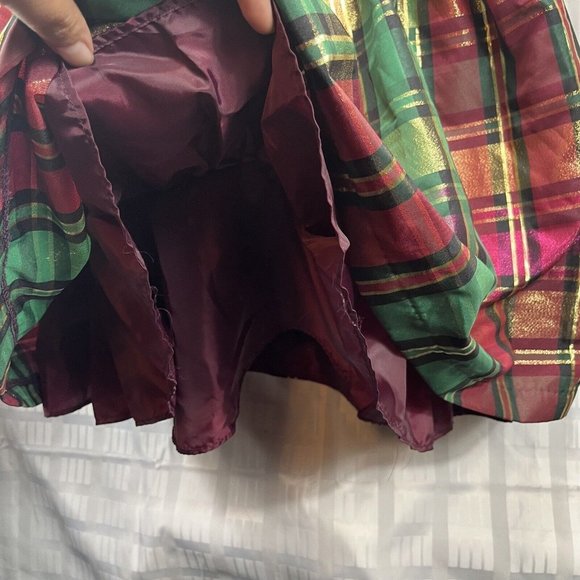 Bonnie Jean Girls Gold/Green/Red Metallic Plaid Dress Size 14 - Picture 12 of 13